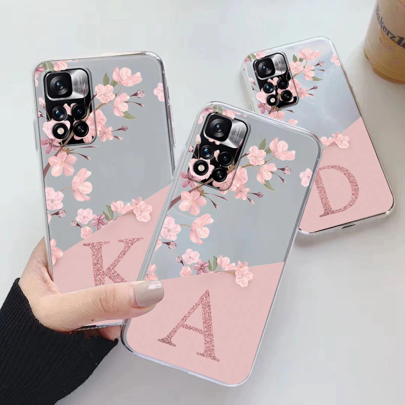 For Redmi Note 11 Pro Plus 5G Phone Case Flower Alphabet Letter Cover Soft Silicone Transparent Couple For Redmi Note 11 Pro+