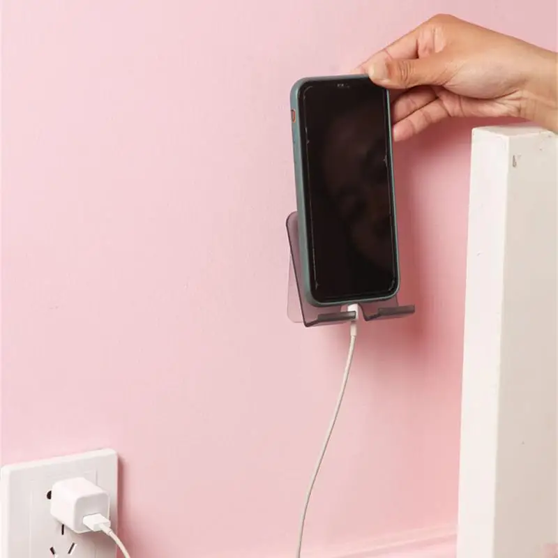 1pcs Home Multifunctional Wall-mounted Mobile Phone Bracket Non-perforated Bedside Charging Bracket Power Storage And Finishing