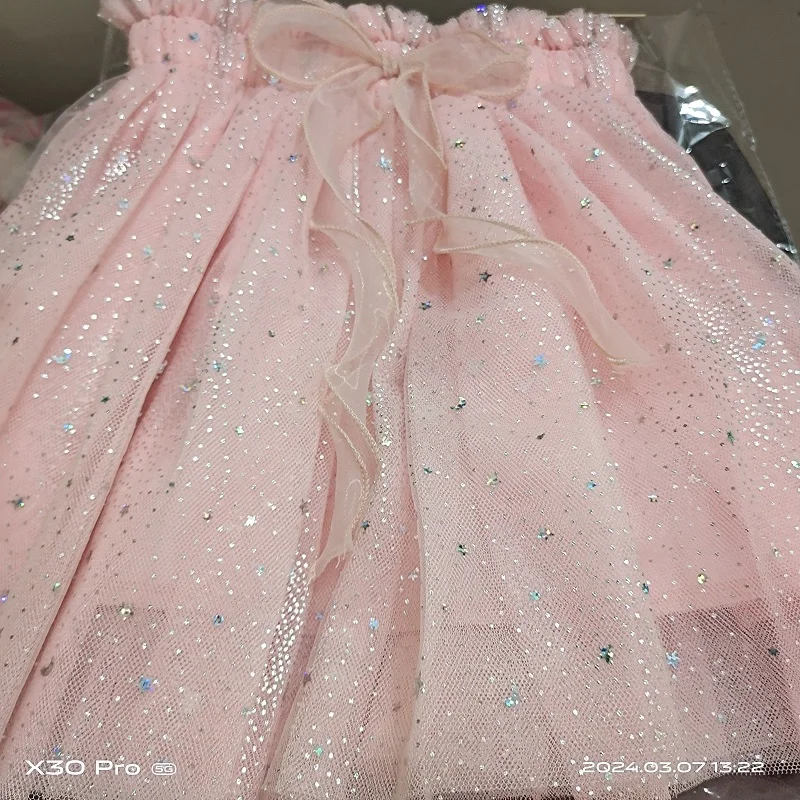 2-10T Starry Sequin Girl Mesh Skirt 2024 Spring Autumn New Children Baby Gauze Princess Skirt Bow Fairy Girl Tutu Skirt Tulle