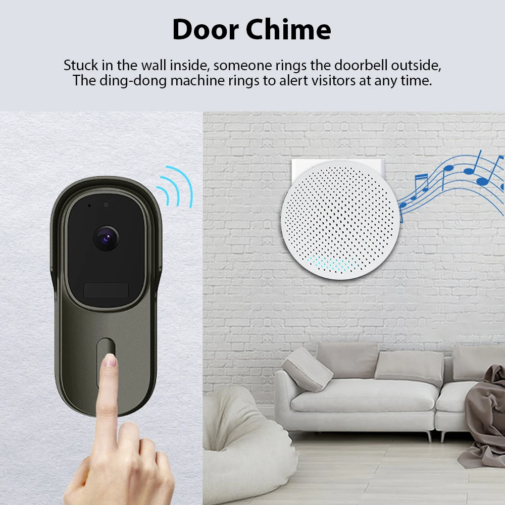 Video Doorbell Wireless Smart Doorbell Camera with Chime Tuya  1080P 2.4GHz WiFi IP65 Waterproof Remote Visual Call 2-Way Audio