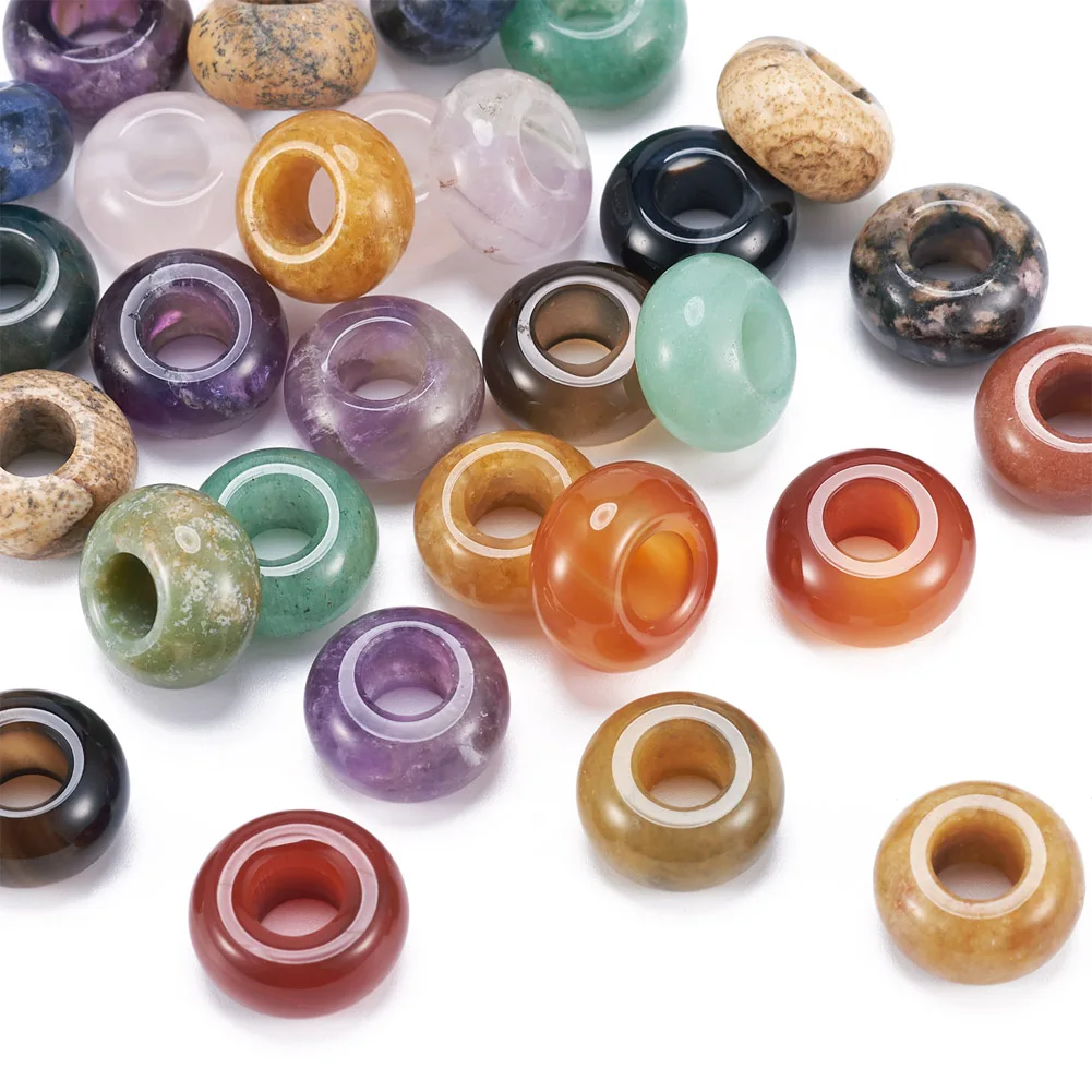 30pcs Natural & Synthetic Gemstone European Large Hole Beads bracelet necklace jewelry making accessories,14x8mm,Hole: 5mm F50