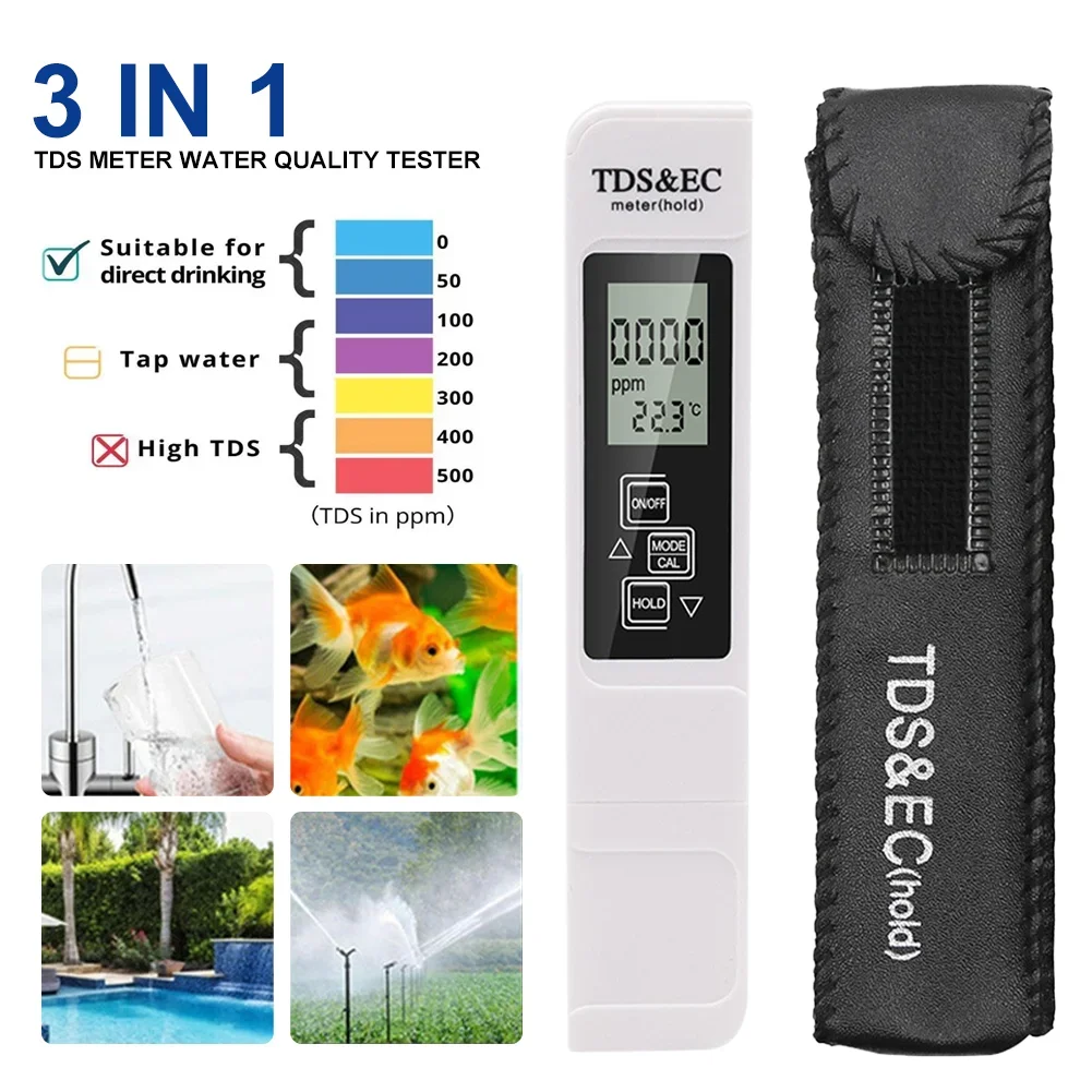 1 Set 3 In1 TDS EC Meter Temperature Tester Pen Multifunctional Digital Water Quality Tester For Water Purity TEMP PPM Tester