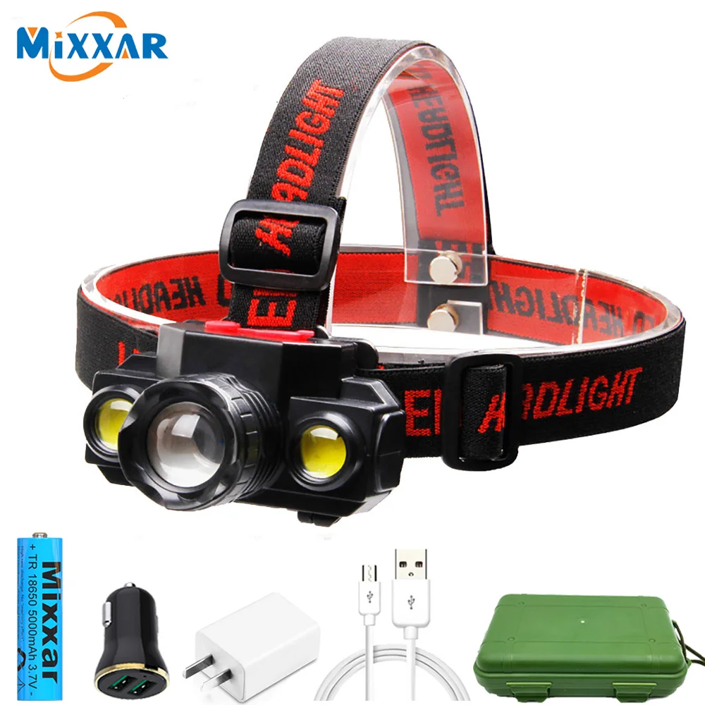 ZK20 Portable COB Headlamps 4 Modes 18650 Head Flashlight USB Rechargeable Handband Lights Zoomable Mini Fishing Headlights