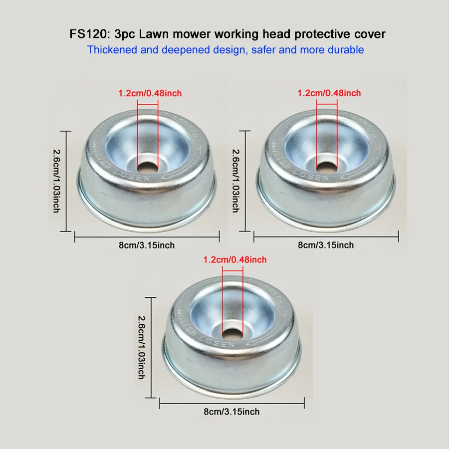 3Pc Lawn Mower Work Head Protective Cover, Mounting Hole 1.2Cm/0.48Inch, Aluminum Alloy Material, Thickened and Deepened Design