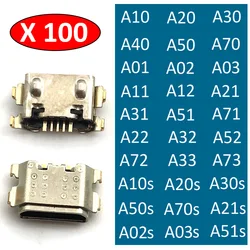 100Pcs， Micro USB Connector Charging Port Jack Plug For Samsung A10 A20 A30 A50 A70 A10s A20s A30s A50s A01 A11 A21 A31 A51 A52