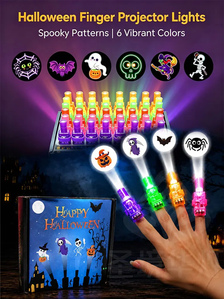 36 szt. Halloweenowych lampek LED na palce, neonowe gadżety imprezowe, świecące w ciemności akcesoria na rave, upominki do torebek z prezentami, nagrody do pudełek z upominkami — 2