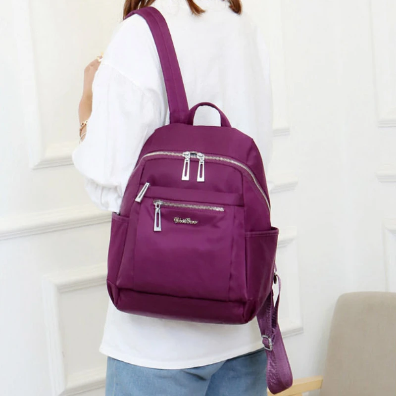 

Women Oxford Cloth Backpack Solid Color Trendy Nylon Mom Bag 2024 New Simple Schoolbag Leisure All-Match Travel Backpacks