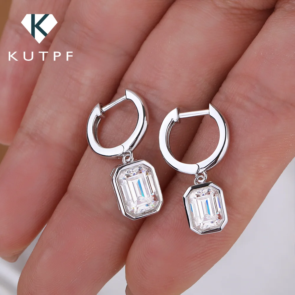 1/2carat Emerald Cut Moissanite Dangle Hoop Earrings 925 Sterling Silver Lab Diamond Earring Fine Jewelry With Gra Certificate
