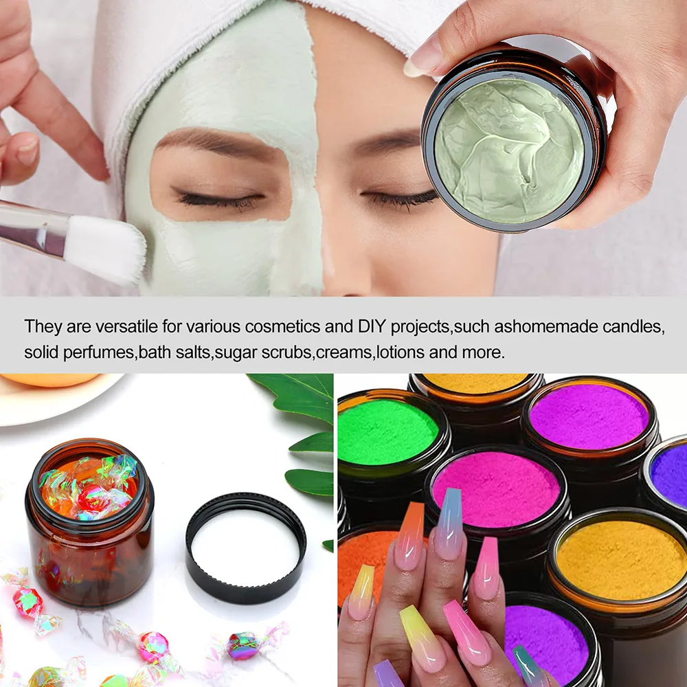 10Pcs Amber Glass Jars with Lids, 20/30/50ml Small Glass Jars with Inner Liners, Reusable Empty Bottles Round Cosmetic Container