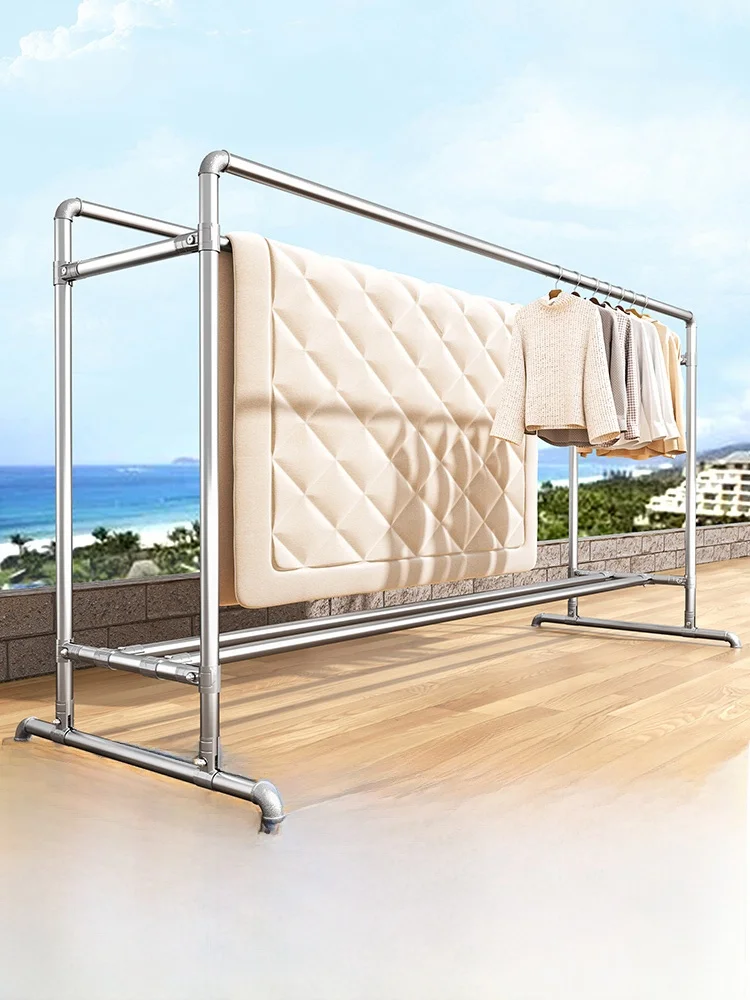 

Stainless Steel Floor-Mounted Balcony Clothes Drying Rack Windproof Home Use Clothesline Rack for Hanging And Cooling Clothes