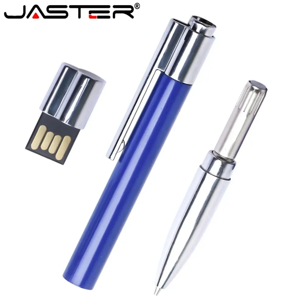 Ballpoint Pen USB Flash Drive 64GB Creative Business Gifts Memory Stick Silver Metal Pen Drive 32GB White Blue Pendrive 16GB