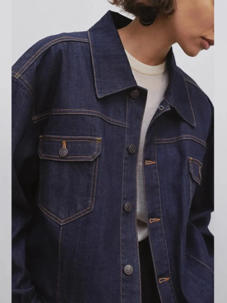 Women's Autumn Winter 2024 New Classic Cotton Denim Jacket Coat Blue Shirt Women high quality