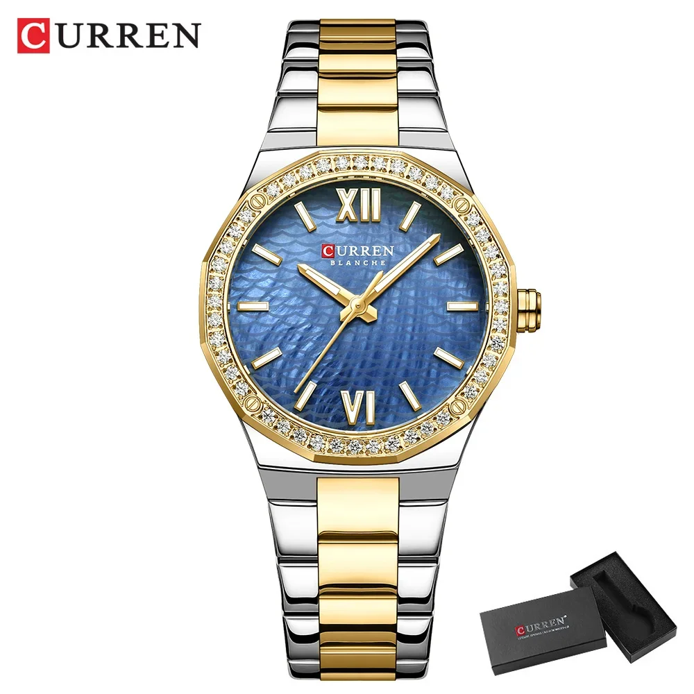 Damenuhr CURREN 2025, romantisches Luxus-Zifferblatt mit Strasssteinen, Edelstahlband, schlanke Armbanduhr für Damen, wasserdicht 3
