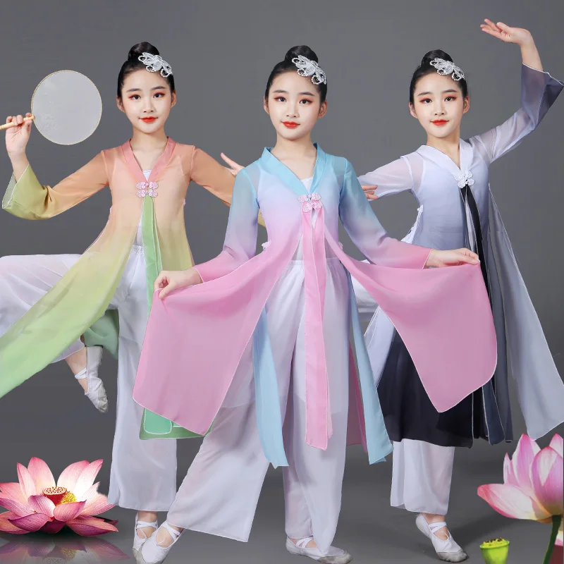 Kinder klassische dance performance elegant elegant elegant fan dance Chinesischen kostüm tanz kostüme mädchen hanfu