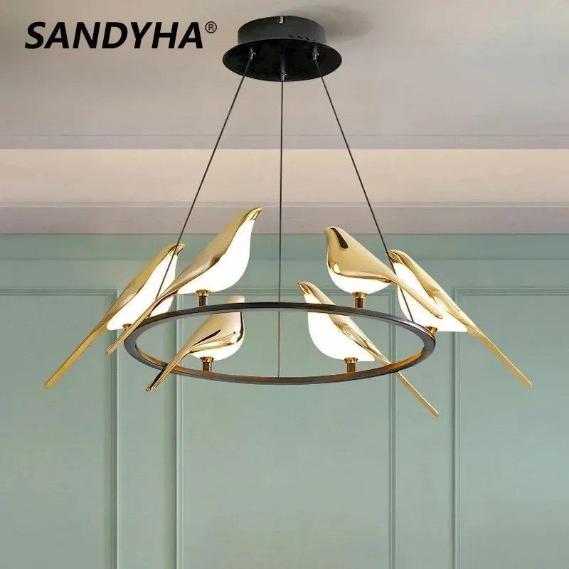 

SANDYHA Nordic Magpie Creative Wall Lamp Acrylic Bird Table Lights Bedroom Study Living Room Led Home Decor Chandeliers Lampara