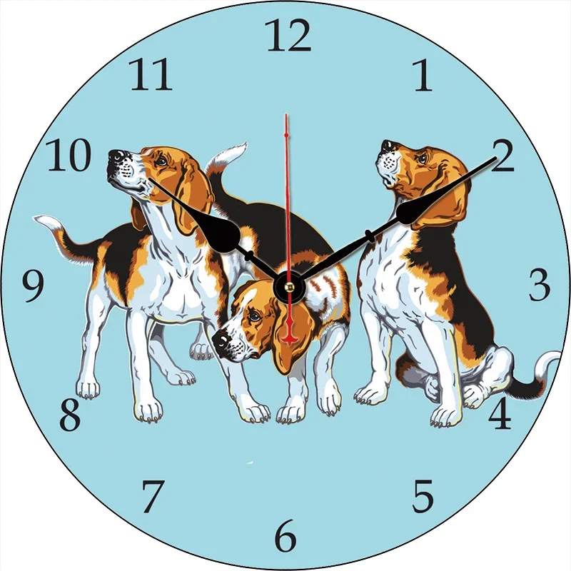 Cartoon Dog Kitchen Round Wall Clock Large Dinning Restaurant Cafe Decorative Wall Clock Silent Non-Ticking Nice For Gift