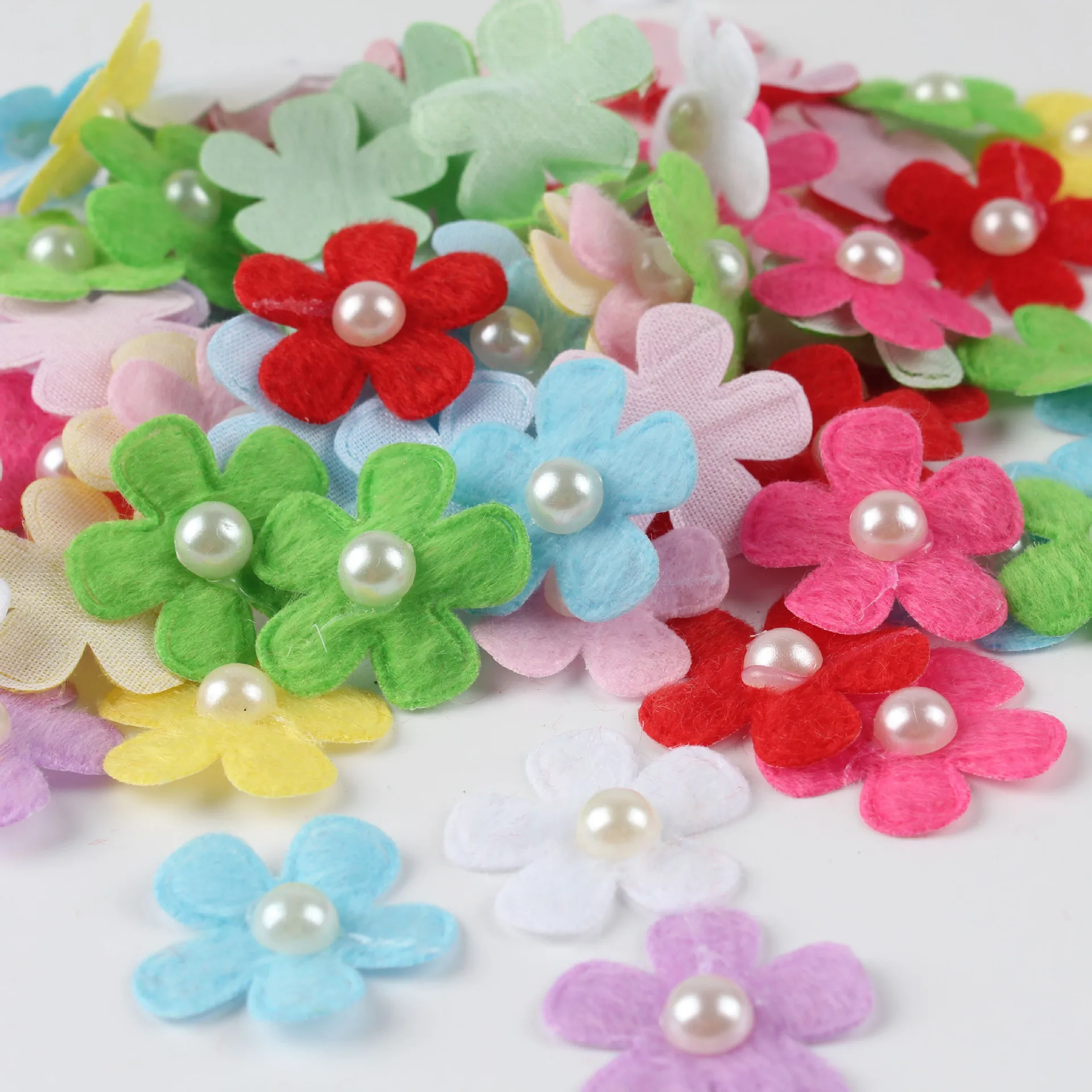 100PCS Colorful Pearl Handmade Bead Flower Felt Cloth Hair Rope DIY Handmade Accessories Sticker Applique Patches Felt Pads