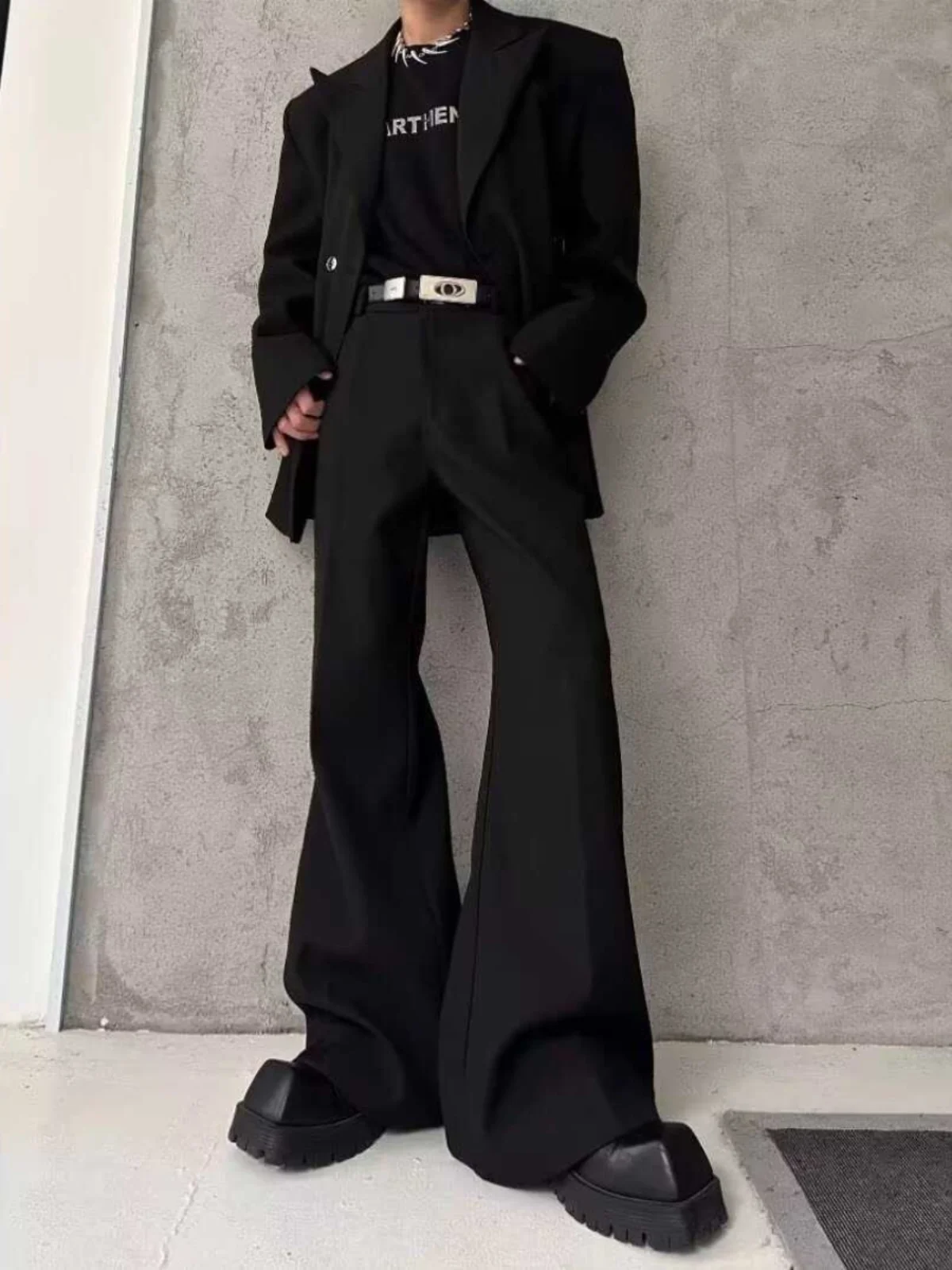 High Quality Elastic Suit Pants Men Italian Style Personalized Pleated Flared Wide Leg Suit Pants Business Formal Trousers C451