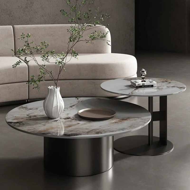Italian minimalist bright rock slab coffee table combination living room small apartment light luxury model room