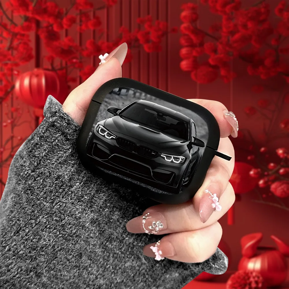 Cool Matte Black Racing Car Earphone Case For AirPods 4/3/2/1 Protective Cover For AirPods Pro3/Pro2/Pro Cases Shell With Hook