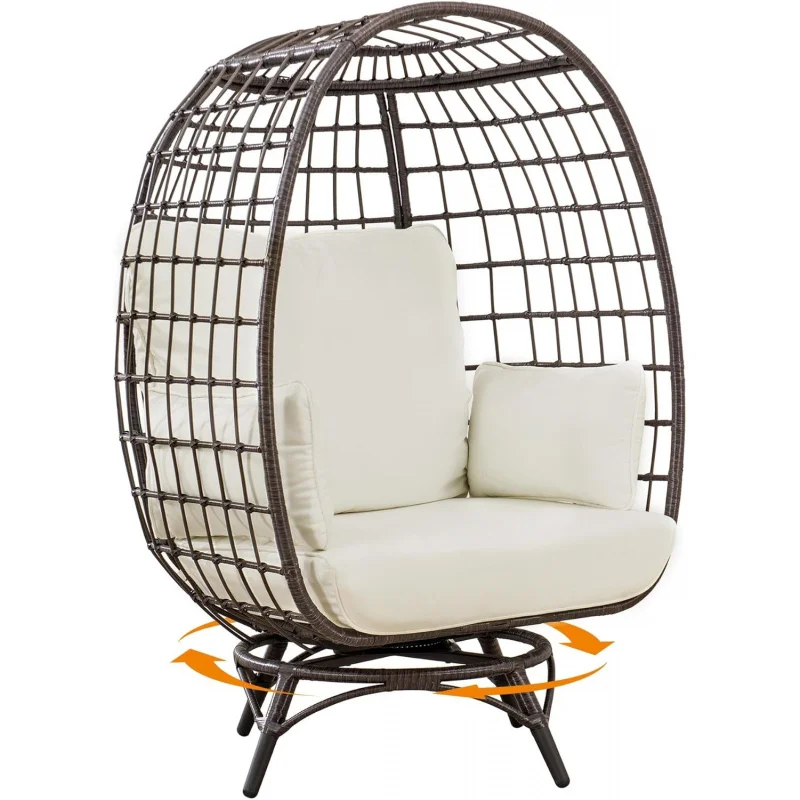 

Cuddle Wicker Swivel Lounge, Oversized Indoor Outdoor Egg Chair with 4 Cushions for Patio, Backyard, Living Room, Brown