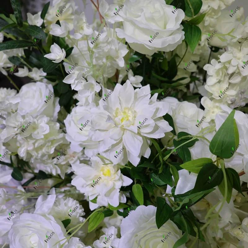 فاخر الأبيض روز الكوبية الورقة الخضراء قوس الزفاف الأزهار صف ترتيب الجدول المركزية كرة زهرية الحدث الطرف المورد #5