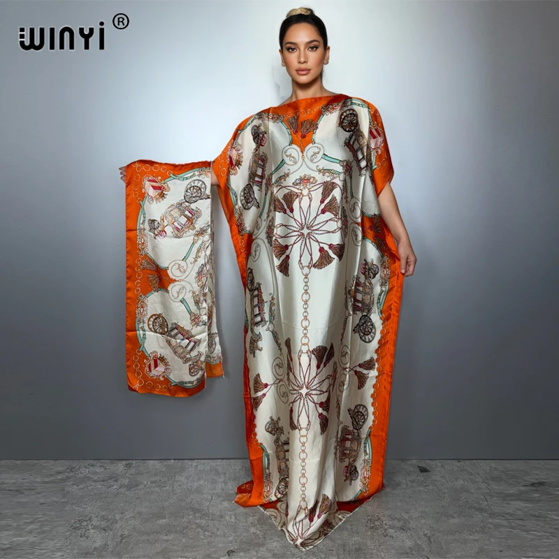 

Традиционное мусульманское африканское платье WINYI для женщин, абайя, роскошный кафтан из Дубая, вечернее платье, бохо-платье макси, пляжная накидка