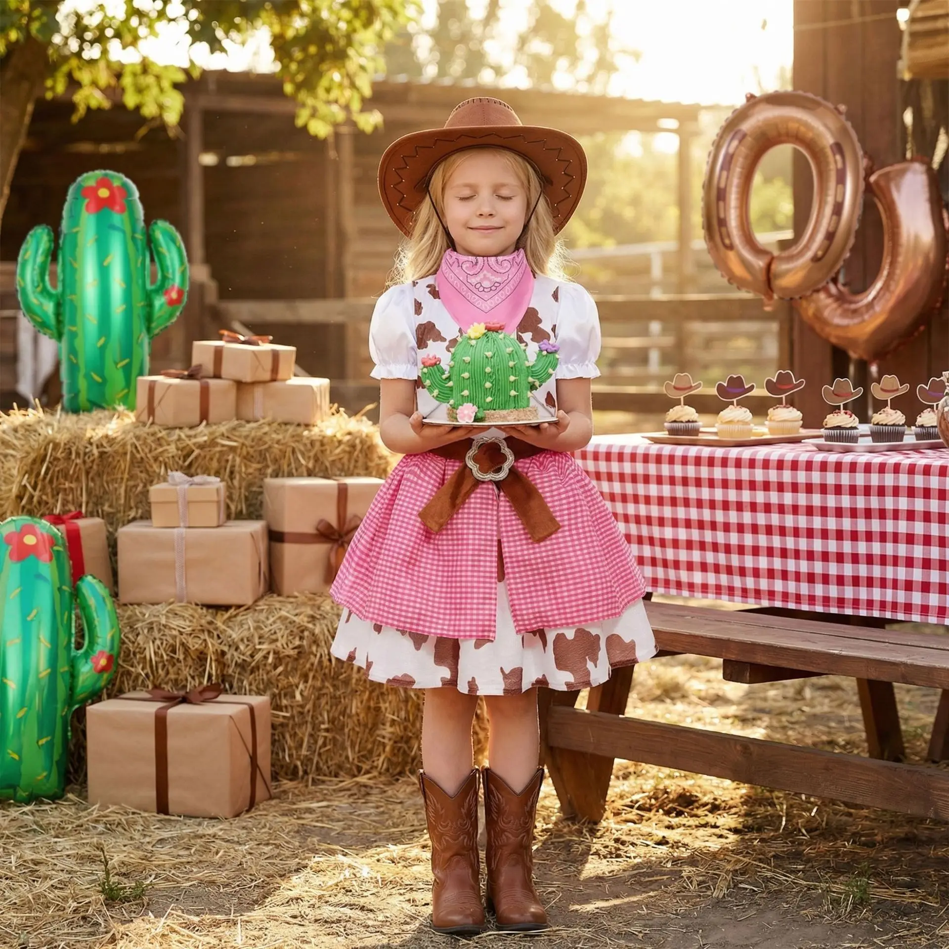 Cowgirl Costume For Girls, Pink Western Dress With Hat, Kids Wild West Outfit, Childrens Country Costume view 4