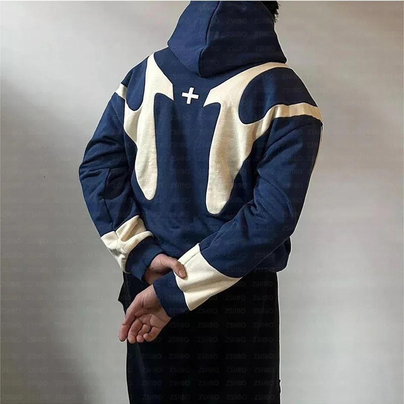 Y2k rétro Patchwork sweat à capuche mode ample surdimensionné brodé sweat à capuche gothique Streetwear femmes sweat vêtements