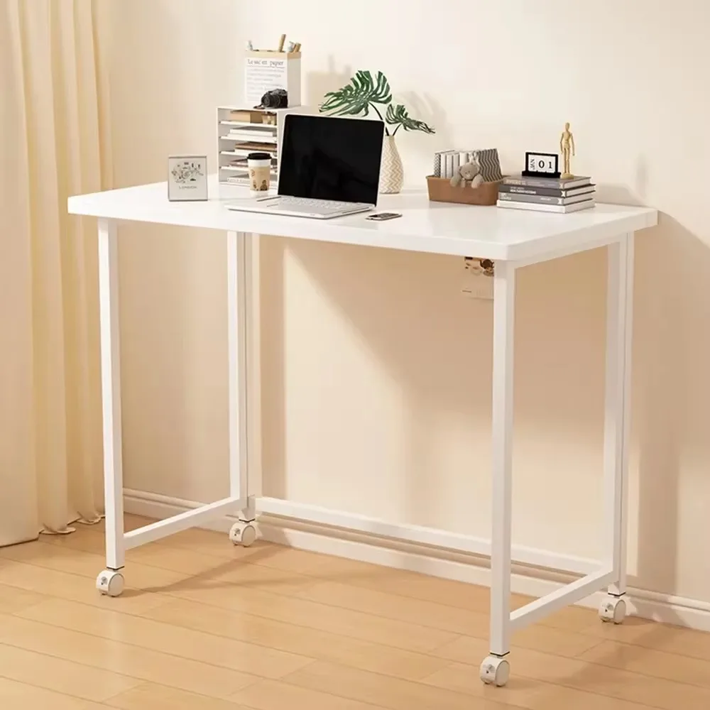 Folding Mobile Computer Desk with Wheels for Learning and Office Work, Simple Foldable Household Table Suitable for Small Units