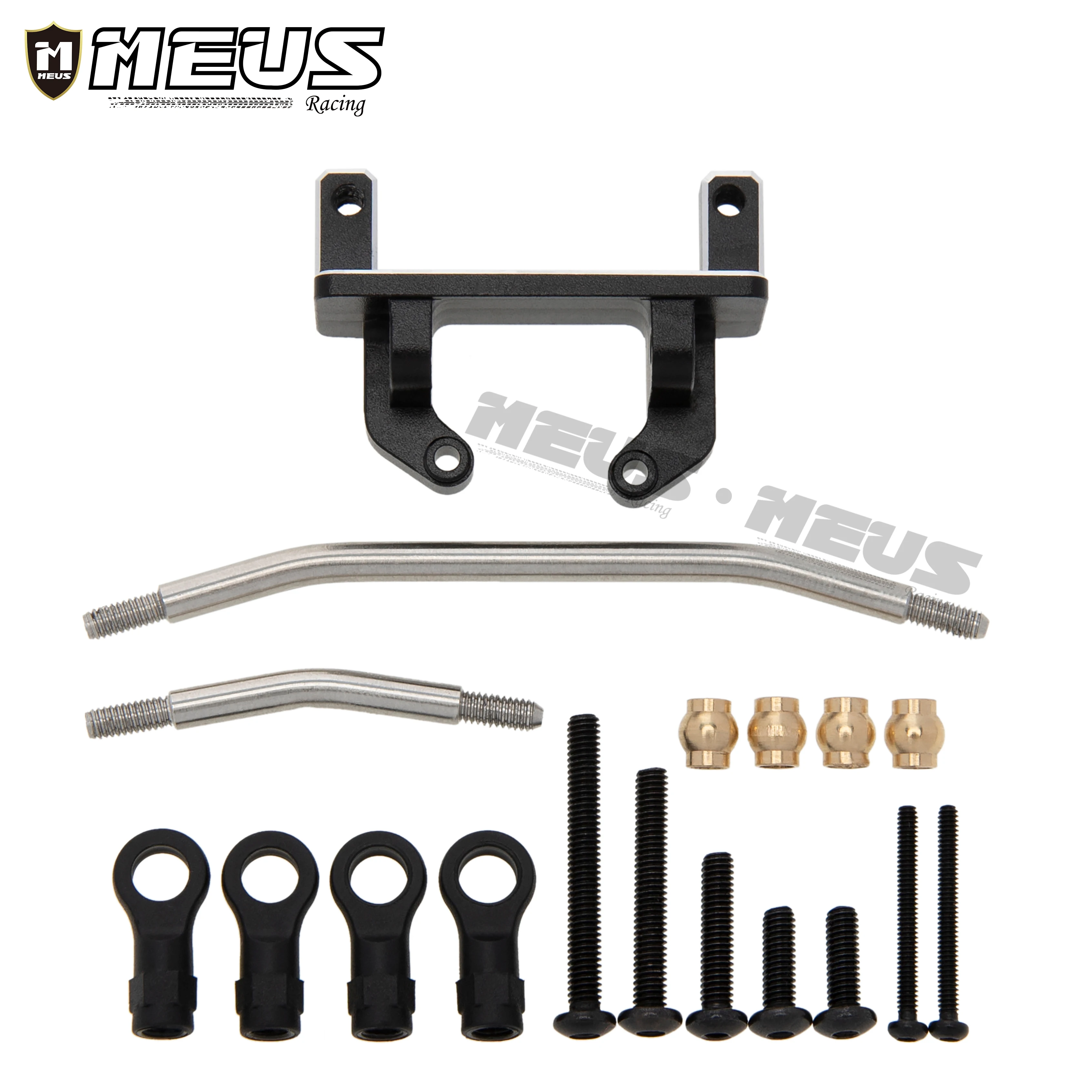 Meus Racing Aluminum Transverse Servo Mount Refit Upgrade Parts Stainless Steel Steering Links Set for 1/18 RC Crawler TRX4M