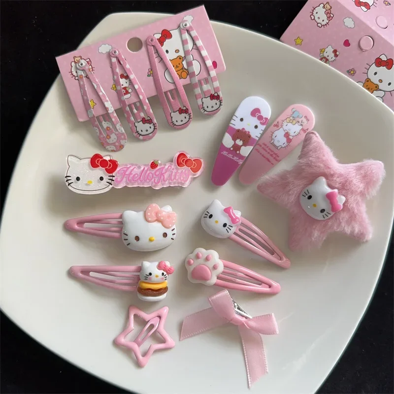 Kawaii Sanrio Hello Kitty Hair Clip Set Cute Girls Cartoon Ornaments Anime Accessories Hair Circle Headdress Bow Hairclips Gifts