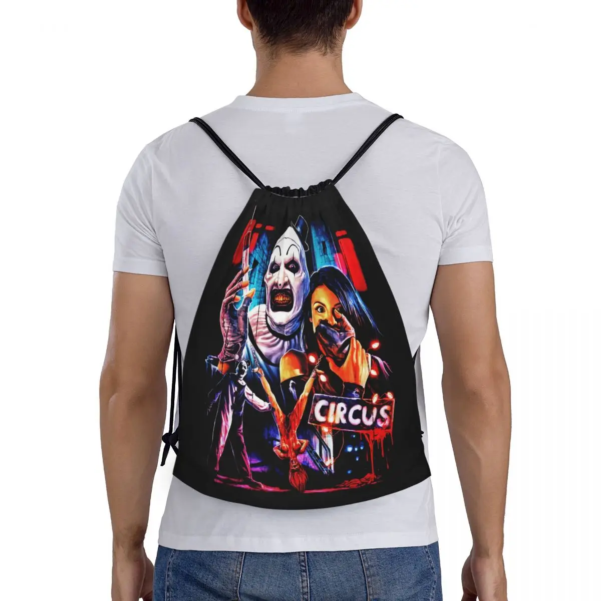 Custom Halloween Clown Horror Movie Terrifier Drawstring Bags for Shopping Yoga Backpacks Men Women Sports Gym Sackpack