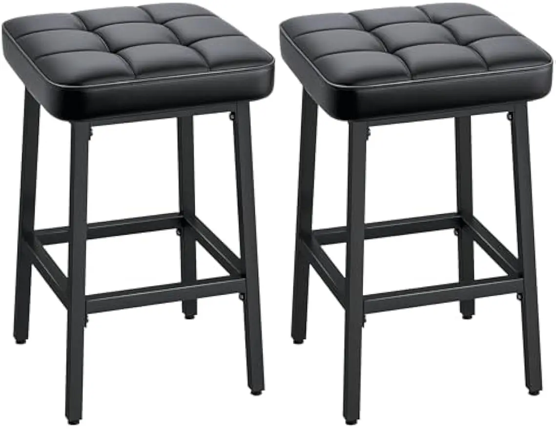 

Modern Counter Height Bar Stools Set of 2, 24" PU Leather Upholstered Counter Stools with Metal Frame, Black