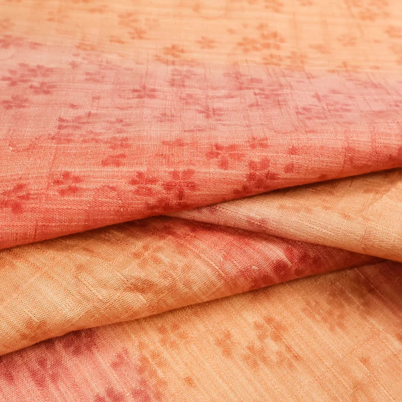 Tela de algodón y lino Jacquard para primavera y verano, tinte de corbata de flor de cerezo ombré rosa y amarillo para camisa Cheongsam, ropa Vintage DIY