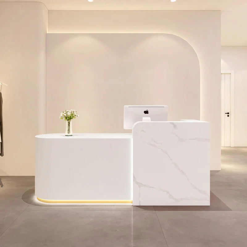 Curved Led Lights Reception Desks Organizers Reception Desks Aesthetic Minimalist Mostrador De Tienda Commercial Furniture