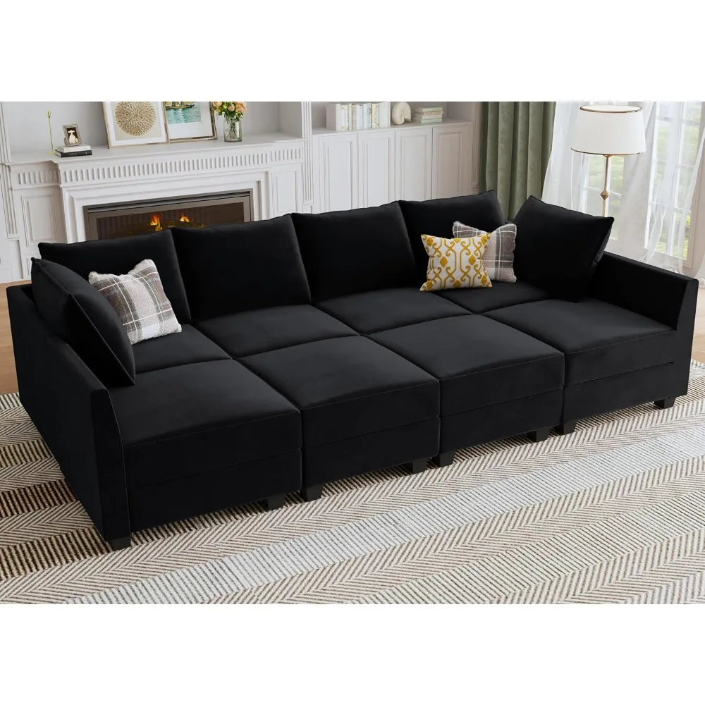 

Modular Sectional Sleeper Sofa Velvet Sectional Sleeper Couch with Storage Seats Oversized Sectional for Living Room,Black