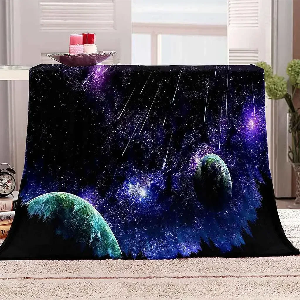 Falling Star Meteor Planet Flannel Throw Blanket King Queen Full Size Super Soft Lightweight Warm for Sofa Couch Living Room