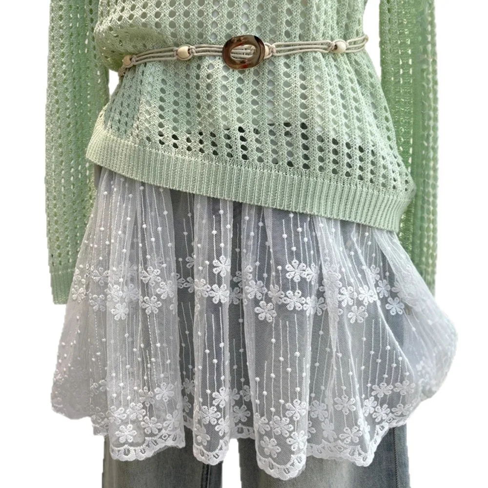 

Fashion Y2k Floral Mesh Lace Skirt Lace Up Korean Style Girl Stacked Skirt Matching Pants Chic Apron Wrap Skirt Women
