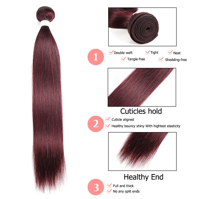 Ali Queen Human Hair Bundles Brazilian Remy Hair Straight Color Hair Weave Extension 10‘’~26“ #613/#33/#30/#27/#99J/#BURG