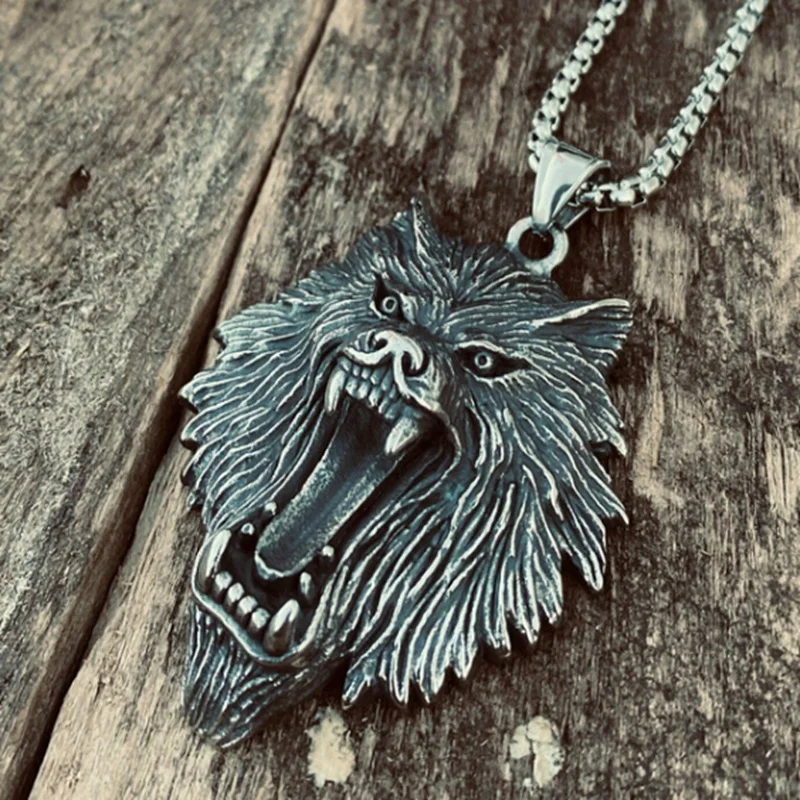 New Vintage Zinc-alloy Nordic Viking Wolf Head Necklace and Finrir Wolf Pendant Punk Man Talisman Wolf Necklace Jewelry Gift