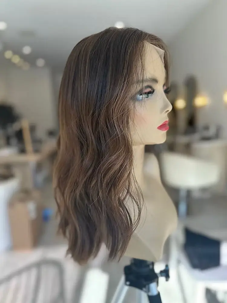 لينة أومبير الشوكولاته الداكنة البني الفاخرة الاصطناعية HD الدانتيل شعر مستعار أمامي شعر مستعار واقعية عالية 18 بوصة متوسطة طويلة الجسم موجة شعر مستعار #4