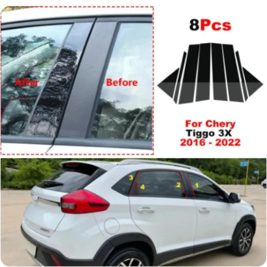 

For Chery Tiggo 3X 2016-2022 modified car window trim strip, bright black door frame center pillar sticker