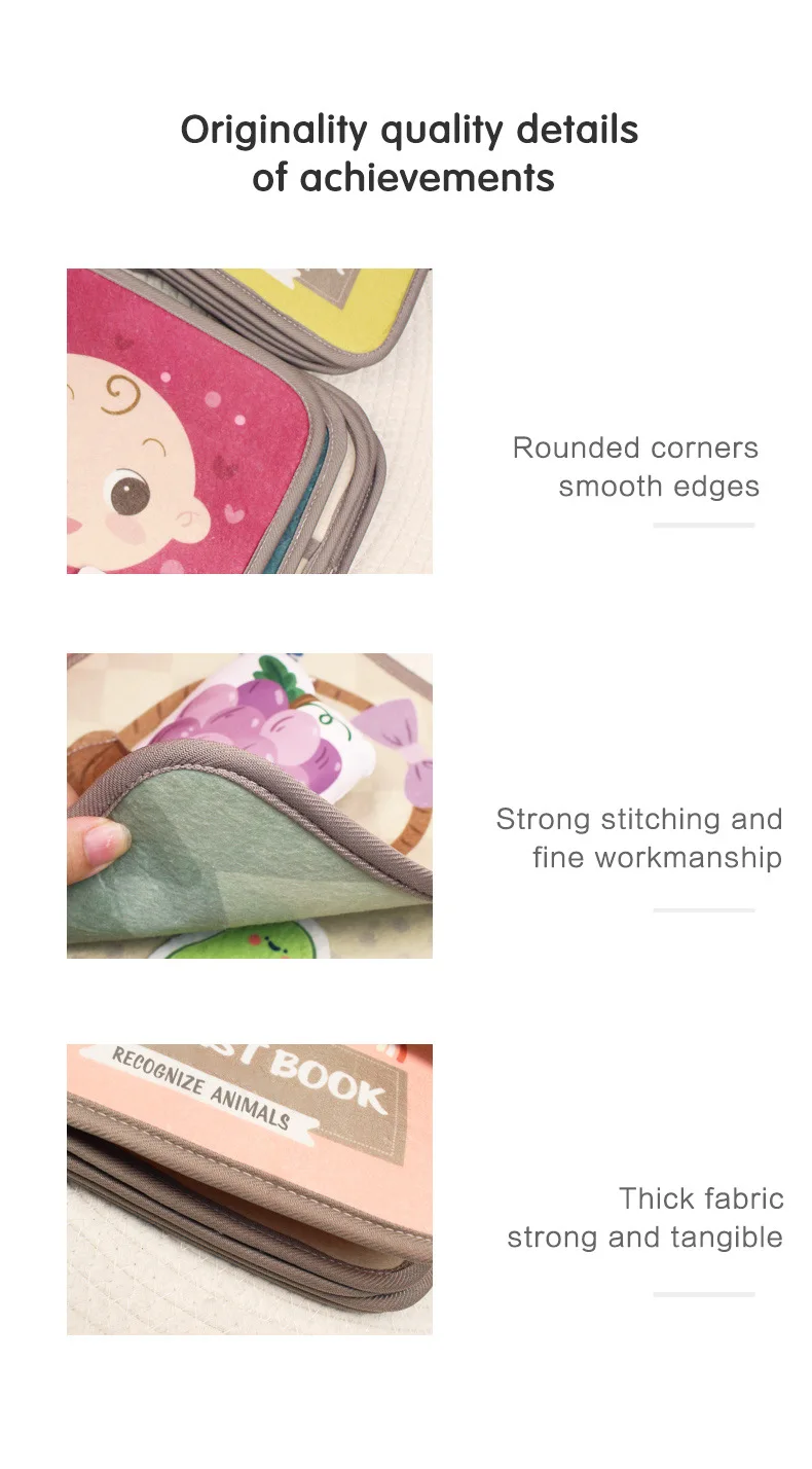 Montessori Beschäftigt Buch Baby Frühe Bildung Puzzle Spielzeug Tier Kognitive Stoff Wiederholte Paste Ruhiges Aktivitätsbuch mit Lebensfähigkeiten – Detail 2