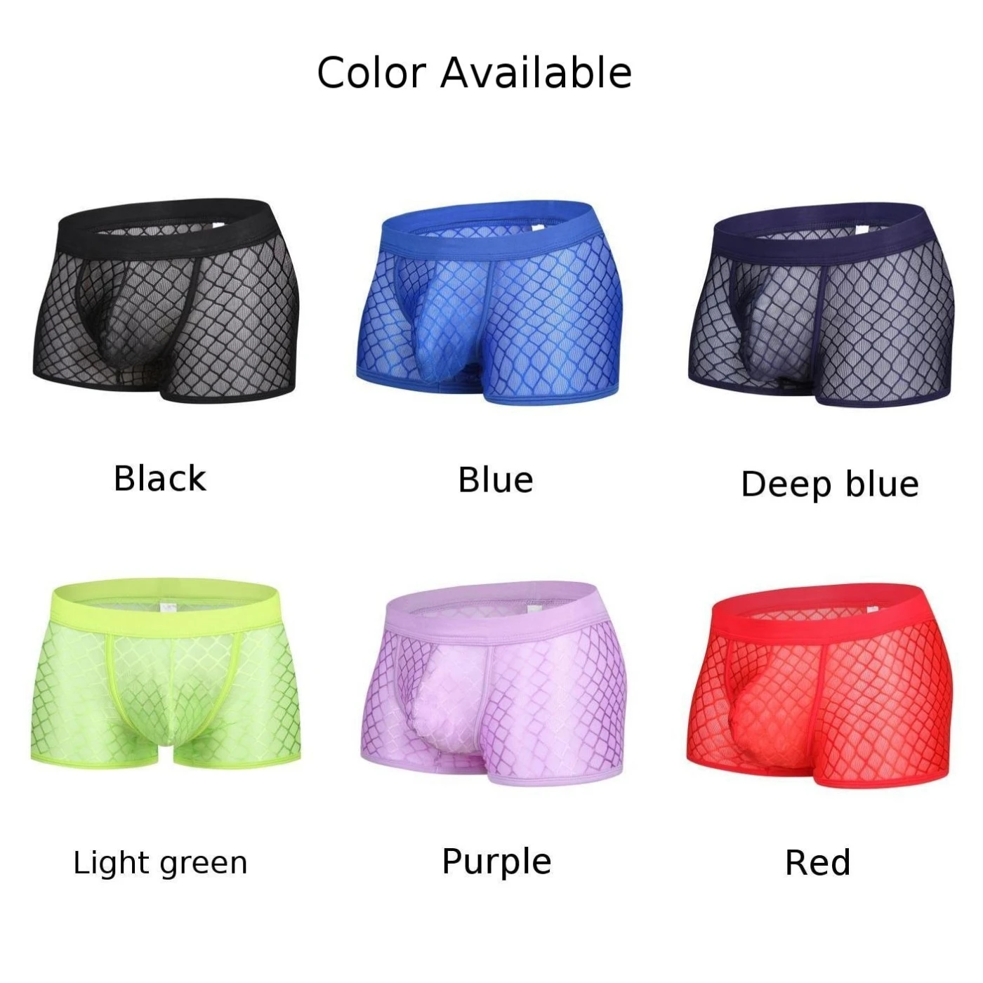 Men\'s Briefs Breathable Mesh Panties Low Waist Sexy Transparent Underpants Elastic Shorts U Convex Big Scrotum Pouch