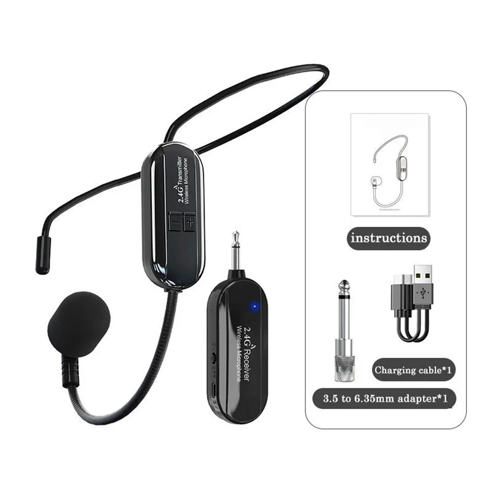 2.4G Wireless Microphones Dual Wireless Mic 2 Wireless Mics & 1 Receiver for Amplifier Voice Speaker Teaching Tours Guide