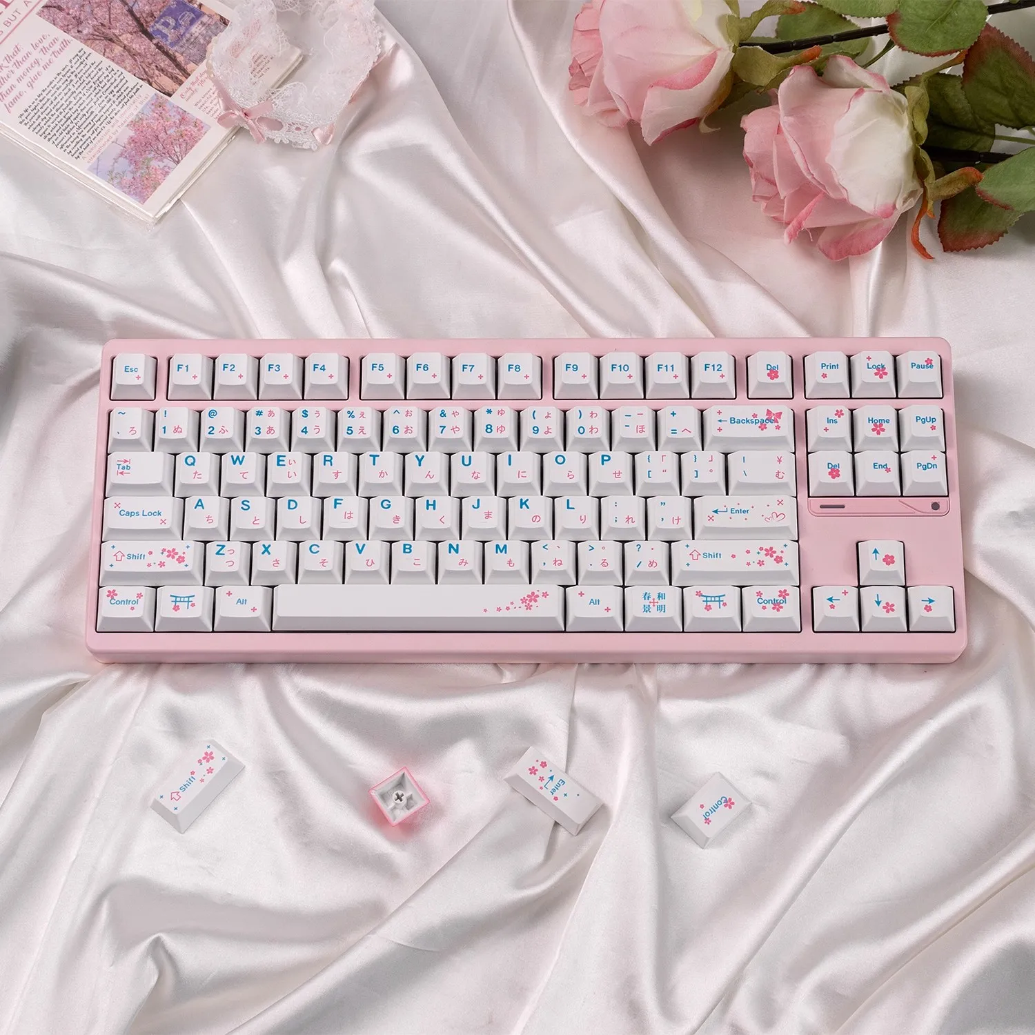 148 keys Sakura keycaps Cherry Profile Dye-Sublimate PBT keycap Sets Japanese Pink keycaps For MX Mechanical Keyboard Wooting