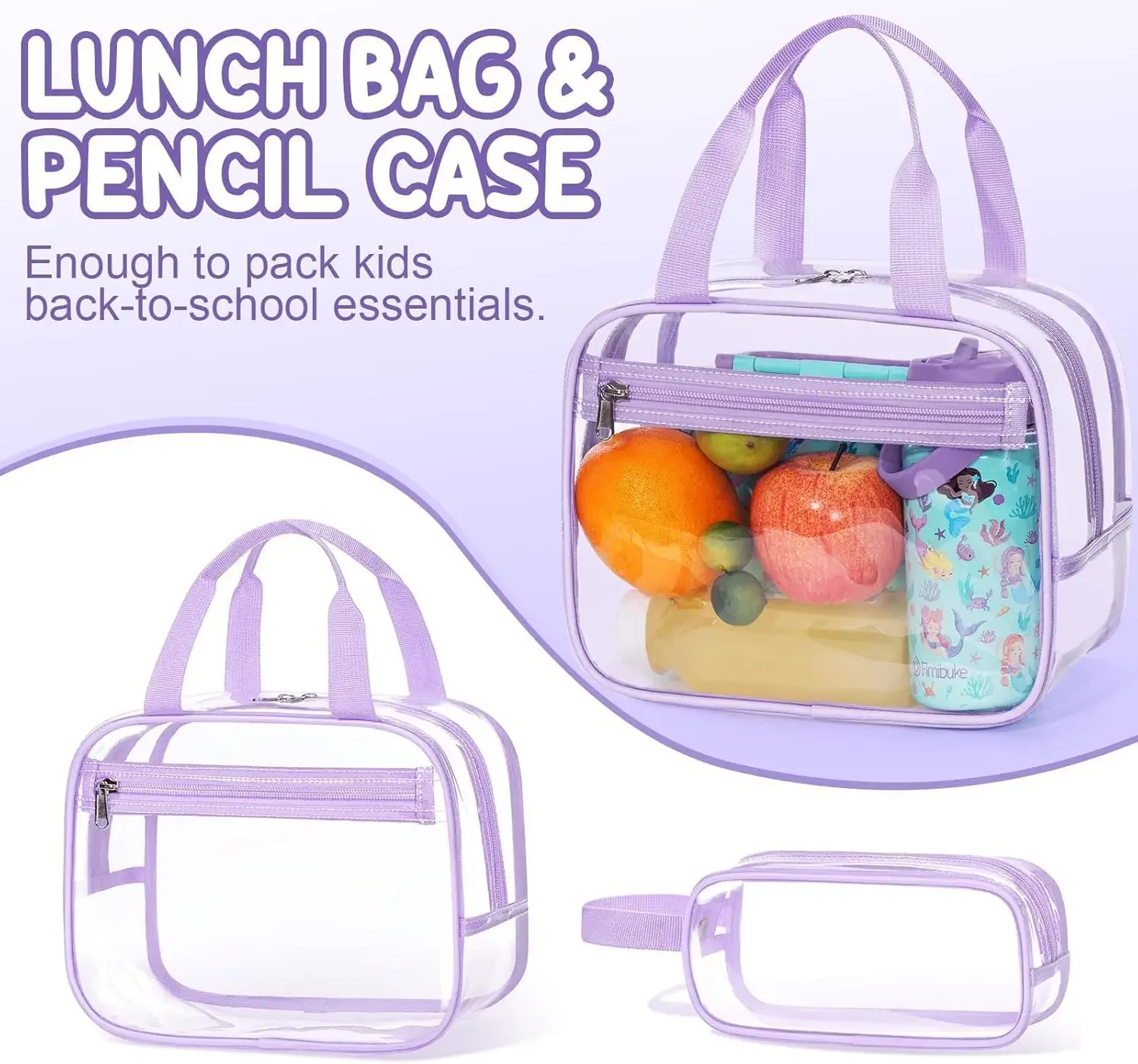 Picture 7: Fimibuke Clear Backpack for Girls - 3 PCS Heavy Duty Kids Boys Clear Bags Schoolbag Large Transparent PVC Bookbag with Lunch Box