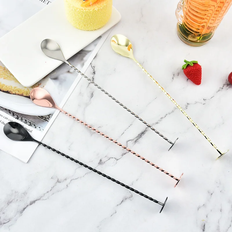 

50PCS- 304 Stainless Steel , Round Bottom Bar Spoon, Coffee Honey Threaded Stirring Spoon, Bar Mixing Rod