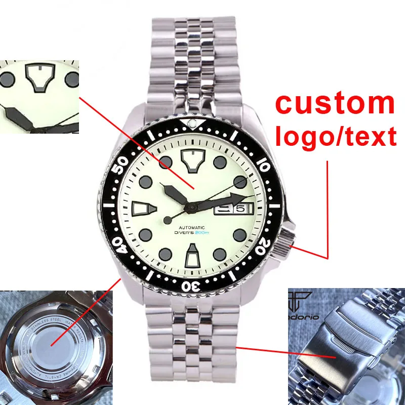 

Custom Logo/Name/Text NH36 Full Luminous Dial 41mm Dive Men's Automatic Watch 20bar Week/Date 3.8 Crown Sapphire 120 Clicks
